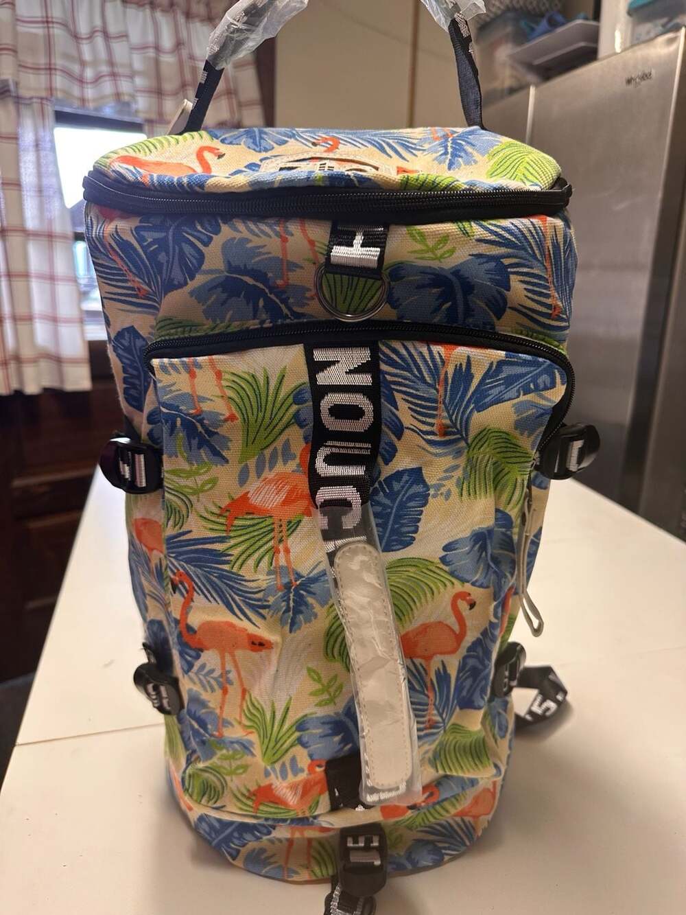 Kinouches 40L Flamingo Tropical Leaf Pattern Gym Duffle Backpack Laptop Bag